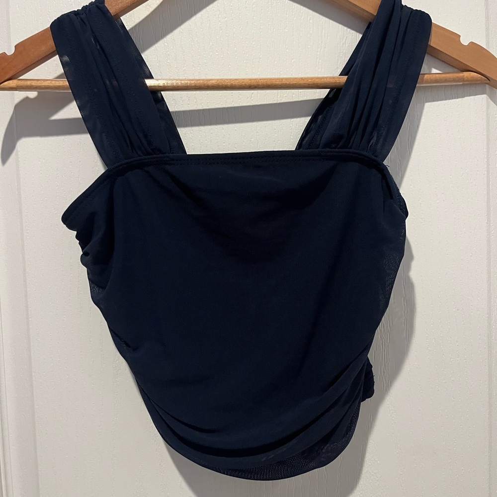 Navy Ruched Mesh Strap Top - Size S 💙